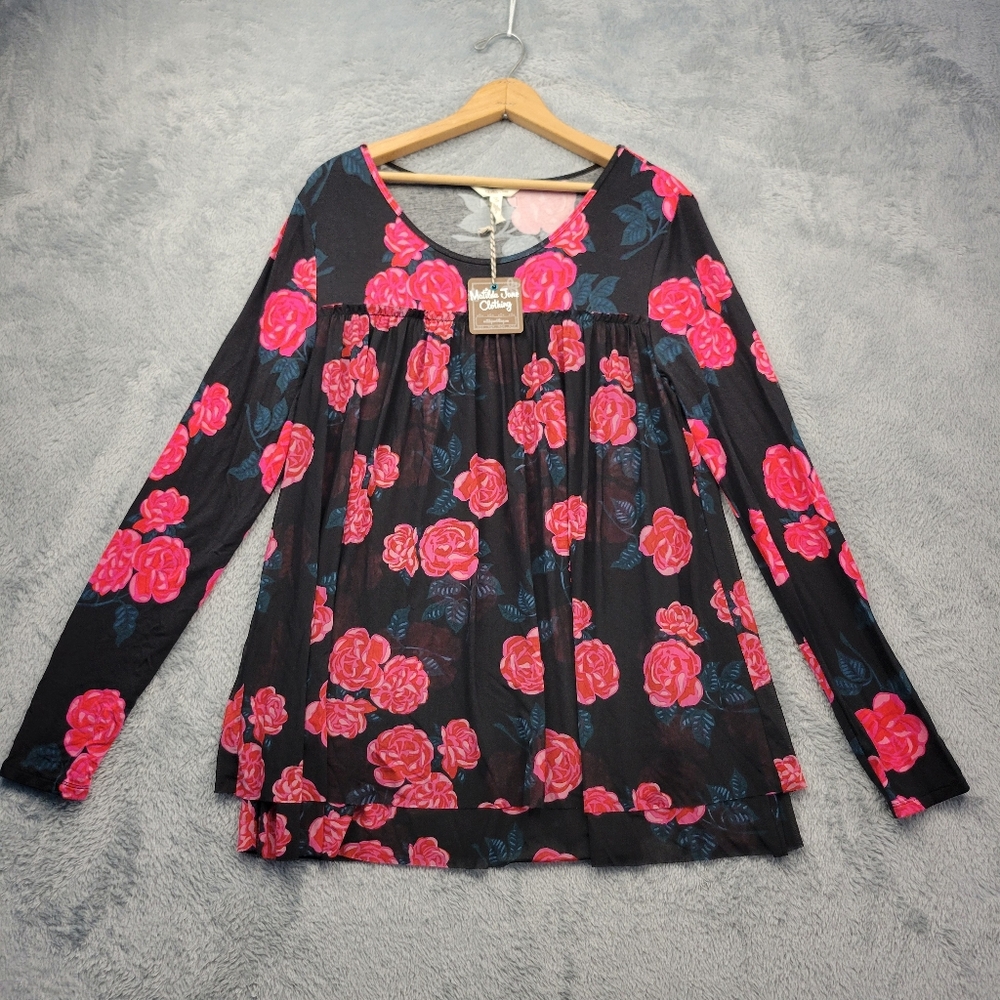 Matilda Jane Womens Babydoll Blouse Size Medium Floral Double Layer Semi Sheer